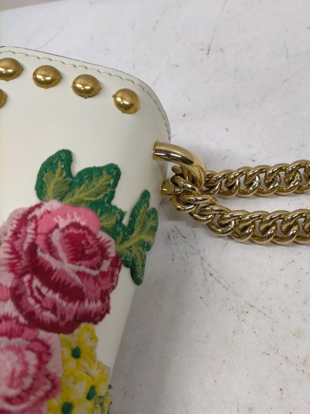 Authentic Gucci Padlock Embroidered Floral Studded White Leather Chain Crossbody - Picture 7 of 16